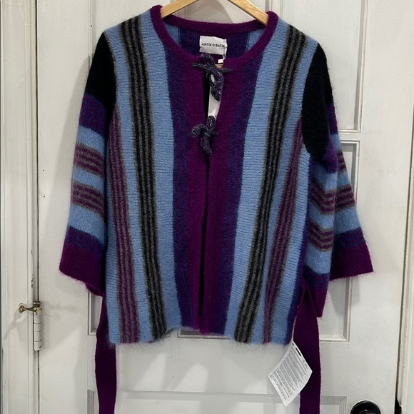 NWT ANTIK BATIK Moya Belted Brushed Intarsia Mohair-Blend Cardigan in Purple - S - Picture 8 of 13